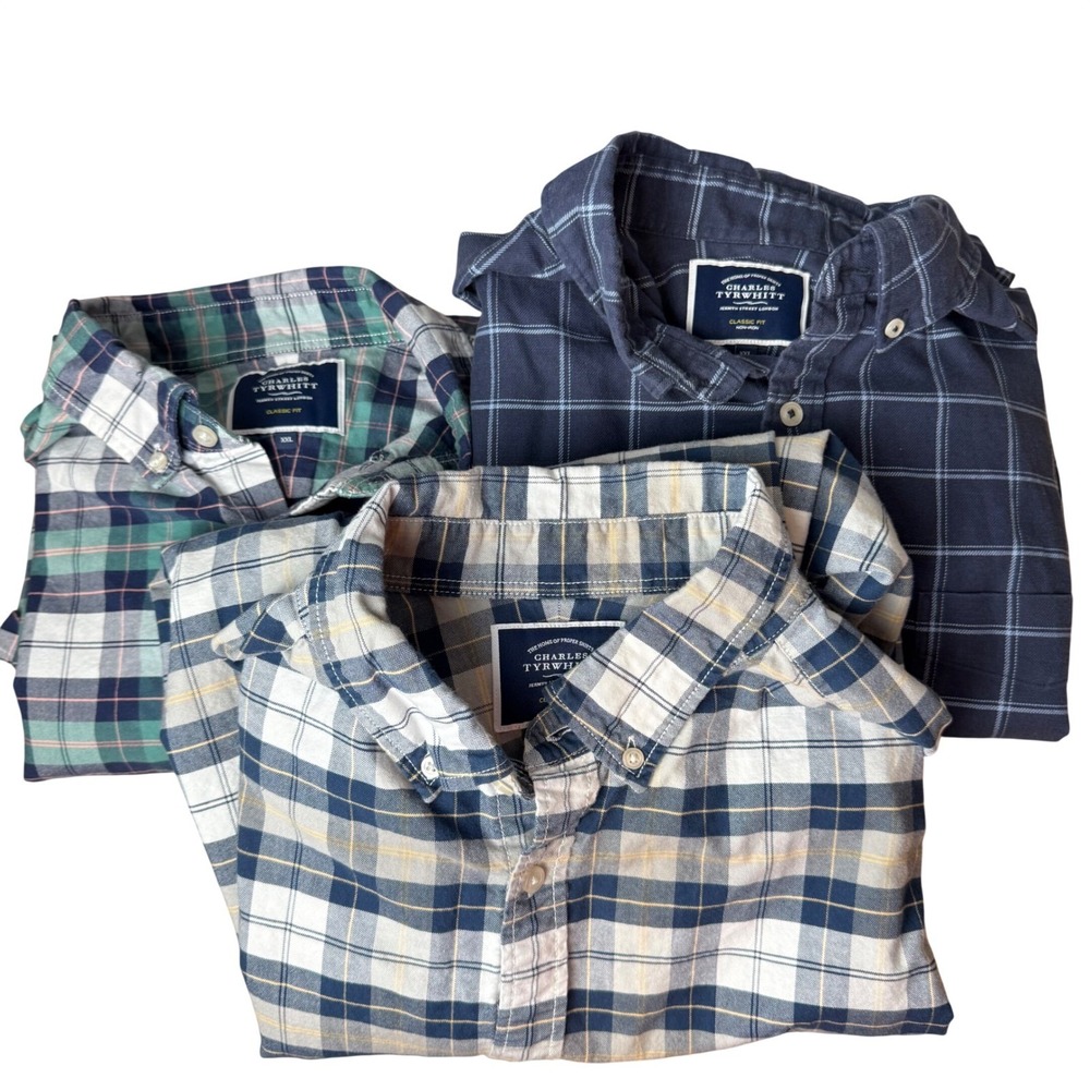 Lot of 3 Charles Tyrwhitt Button Down Plaid Classic Fit Shirts Men XXL Preppy